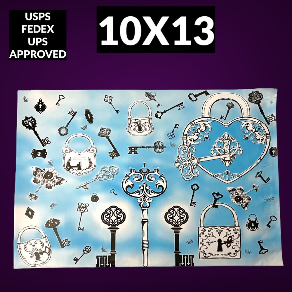 25 10X13 Poly Mailers Skeleton Key and Padlocks Shipping Envelopes PRICE IS FIRM - Picture 9 of 11